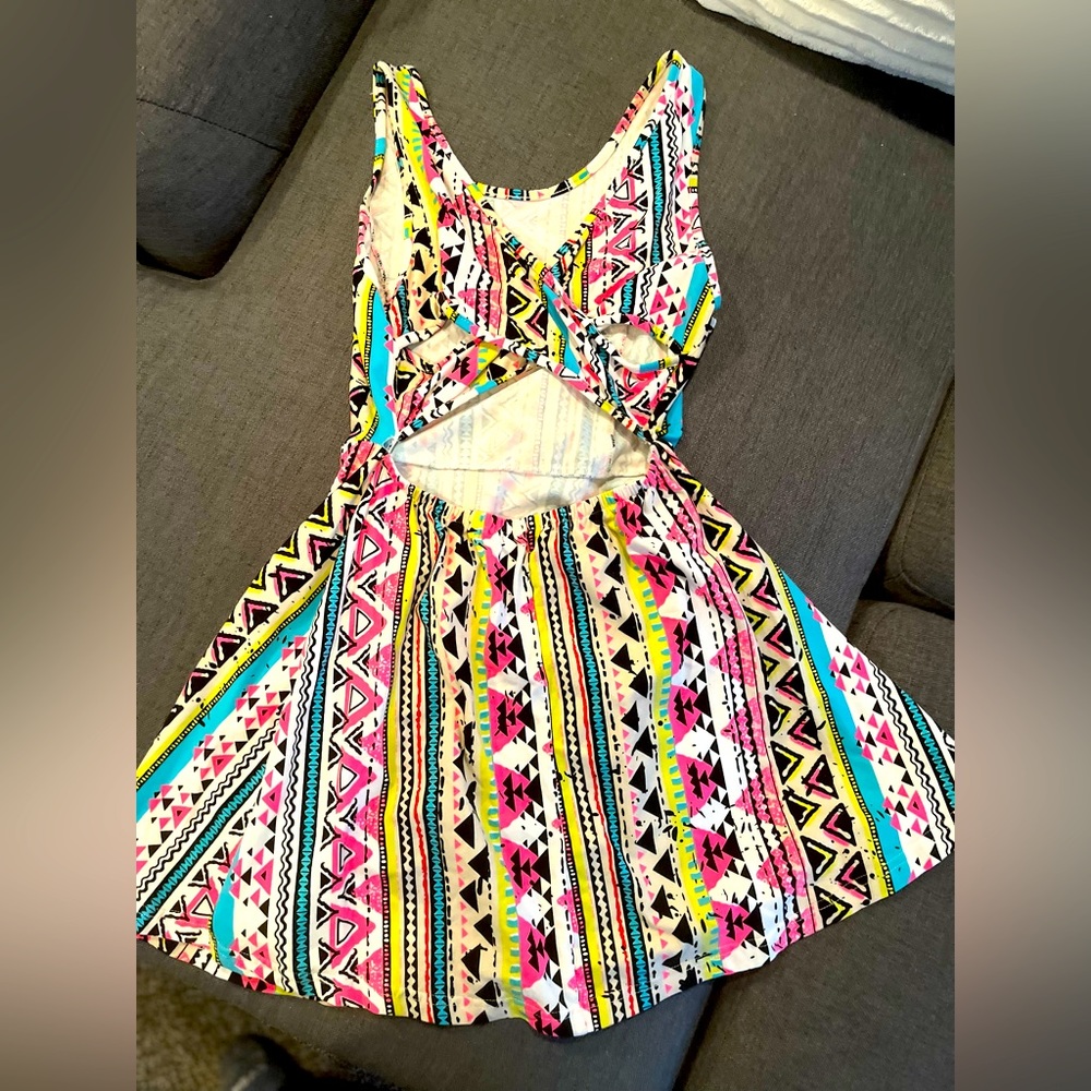 OCEAN DRIVE 90s PRINT STRETCH SKATER DRESS W WRAP BACK size S